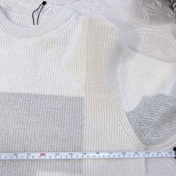 Zara Wool Blend Textured Patchwork Sweater Crew Neck Size Medium Pullover Knit - Picture 9 of 10